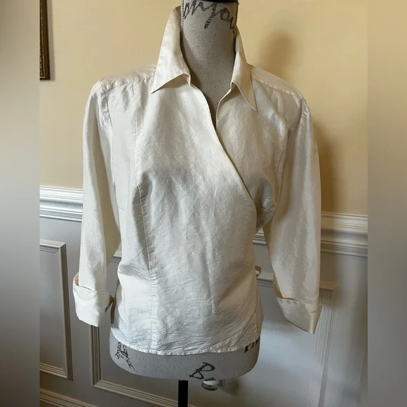Ivory, 3/4 sleeves Silk Wrap Blouse. - Picture 11 of 11